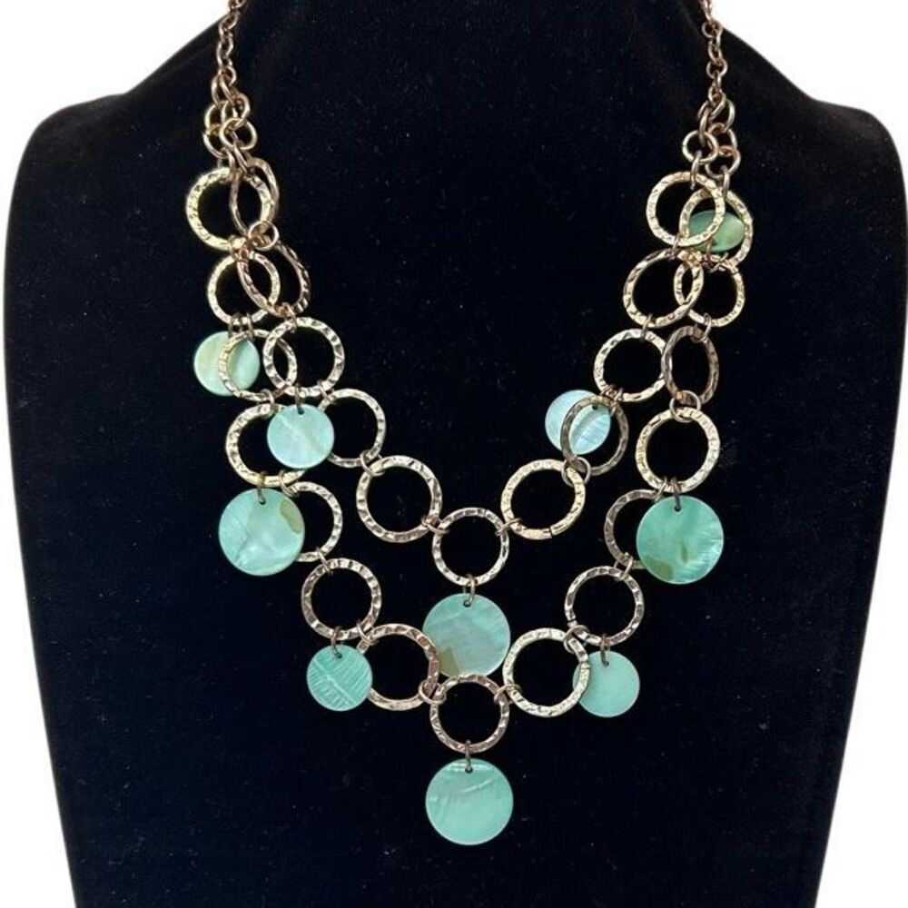 Vtg Chunky Statement Necklace Women's 18" Gold-tone Hammered Interlinked Hoop - Picture 4 of 5